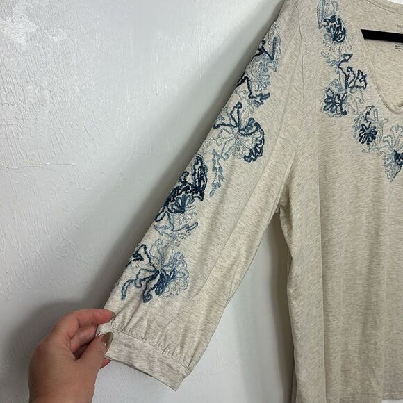 J. Jill Pure Jill Embroidered Jersey Top In Oatmeal Heather - Size 2X - Picture 3 of 10